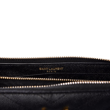Saint Laurent Grain De Poudre Matelasse Chevron Monogram Zip Around Wallet Black 6 of 8