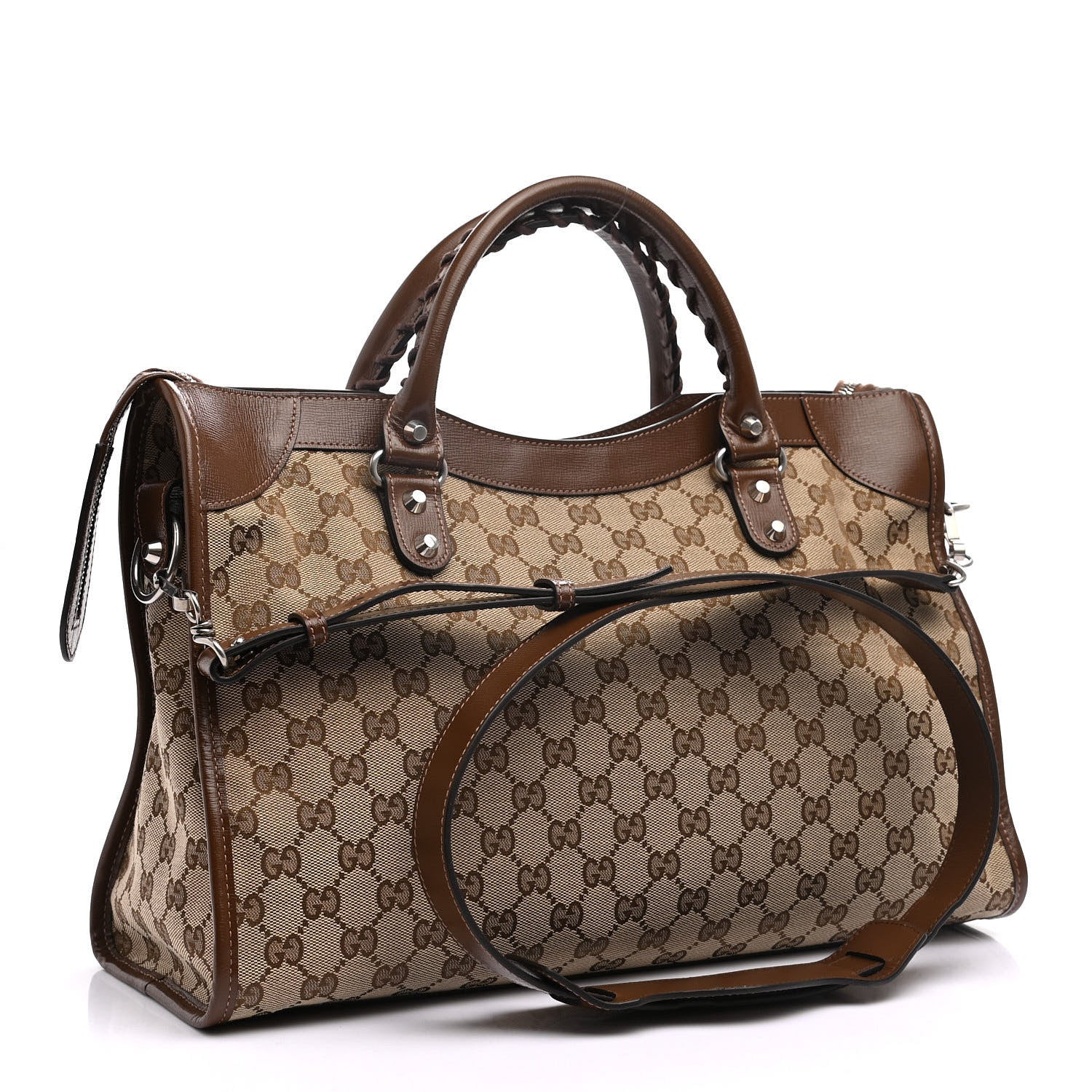 Balenciaga X GUCCI GG Monogram Azalea Calfskin Neo Classic Silver Hardware Medium City Beige Ebony Brown Sugar 3 of 10