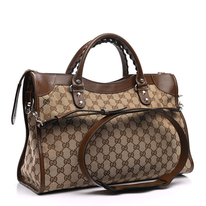 Balenciaga X GUCCI GG Monogram Azalea Calfskin Neo Classic Silver Hardware Medium City Beige Ebony Brown Sugar 3 of 10