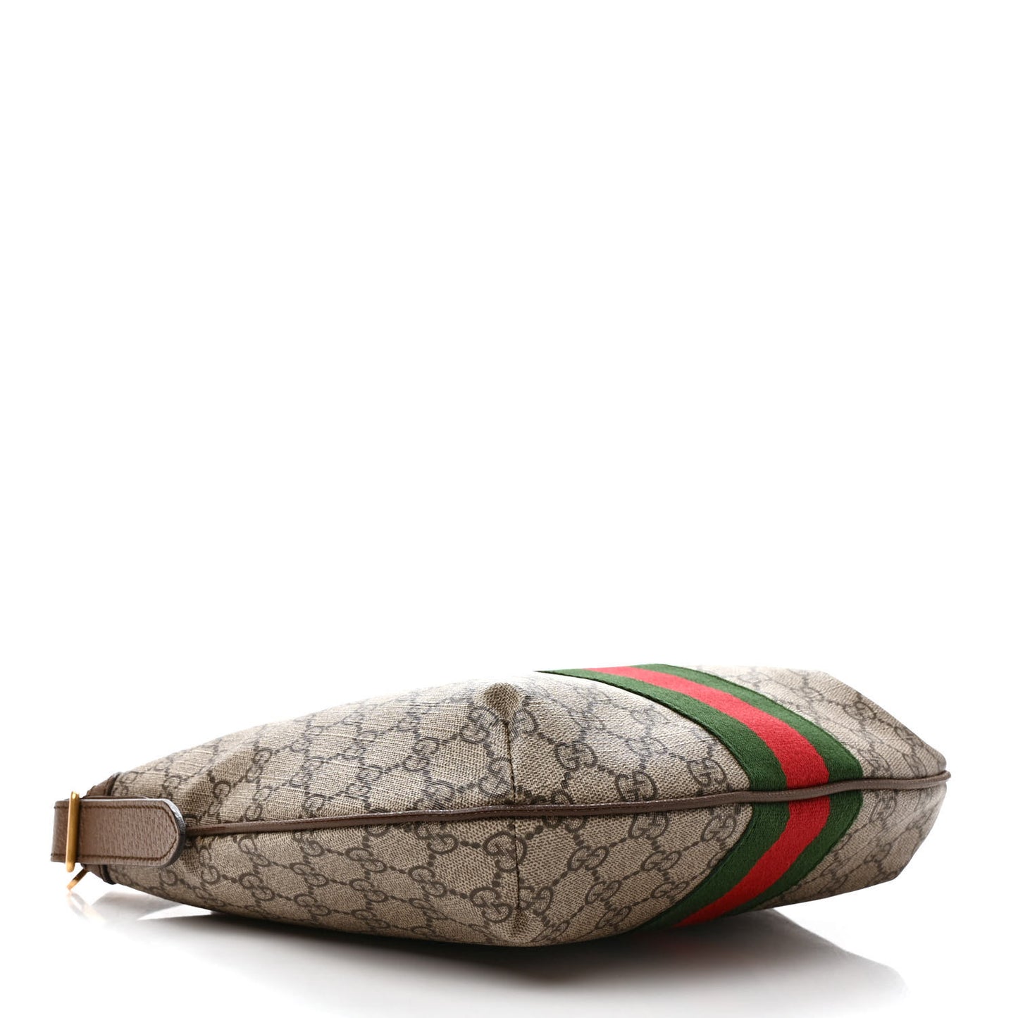 GG Supreme Monogram Textured Dollar Calfskin Web Small Ophidia Half Moon Hobo Beige Ebony New Acero