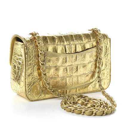 Chanel Metallic Calfskin Crocodile Embossed Cocodile Rectangular Mini Flap Gold 3 of 10