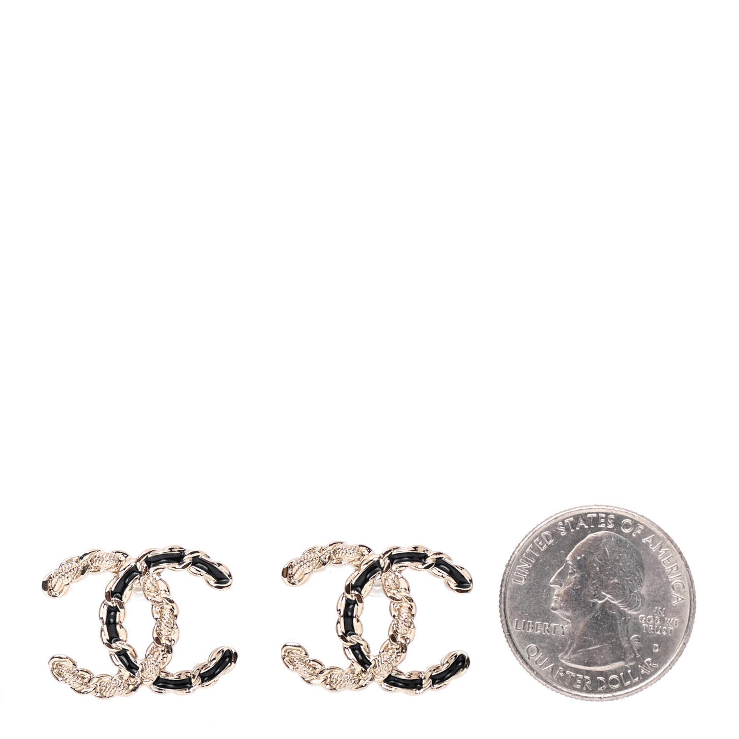 Enamel Metal Chain French New Wave CC Earrings Black Gold