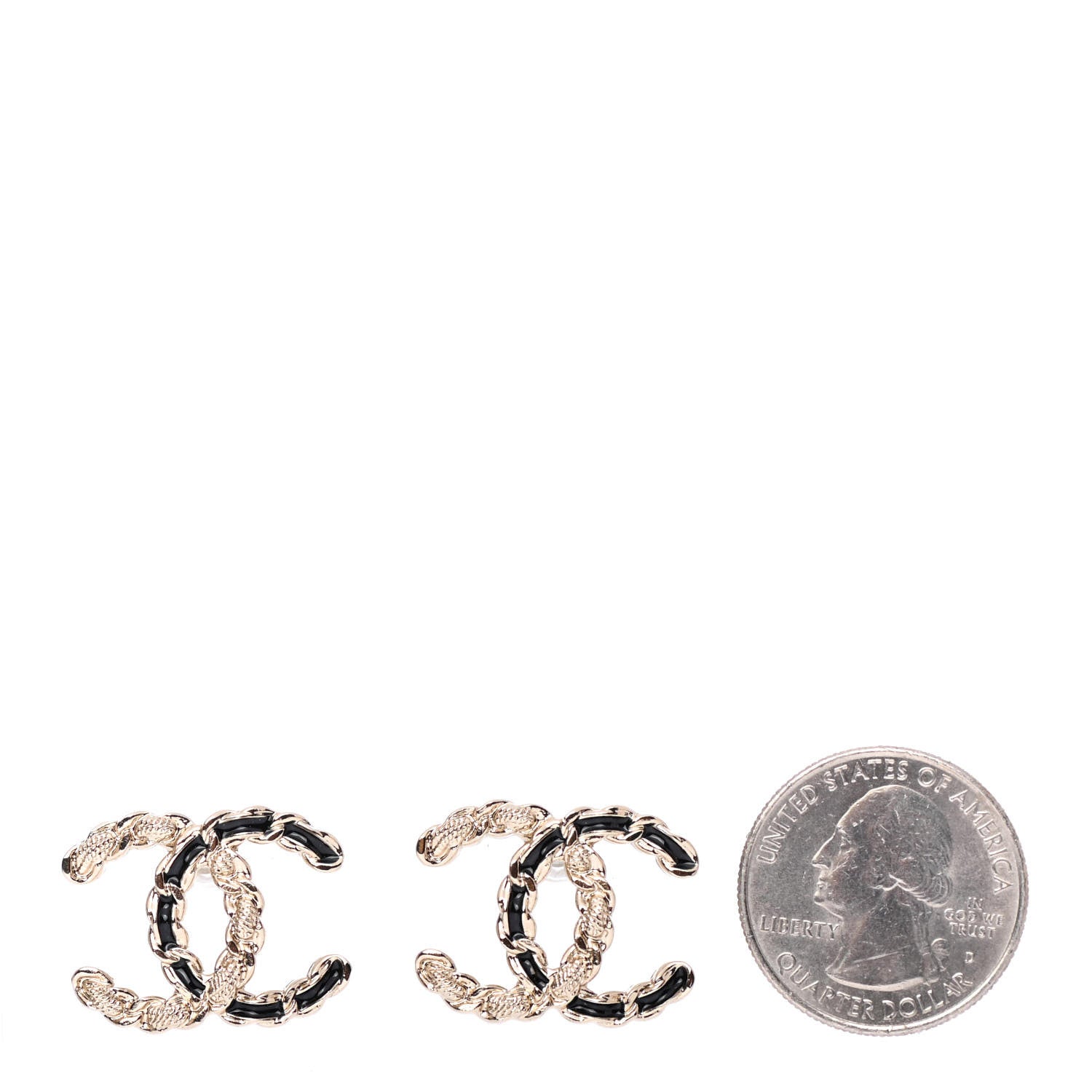 Chanel Enamel Metal Chain French New Wave CC Earrings Black Gold 2 of 4