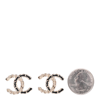 Chanel Enamel Metal Chain French New Wave CC Earrings Black Gold 2 of 4