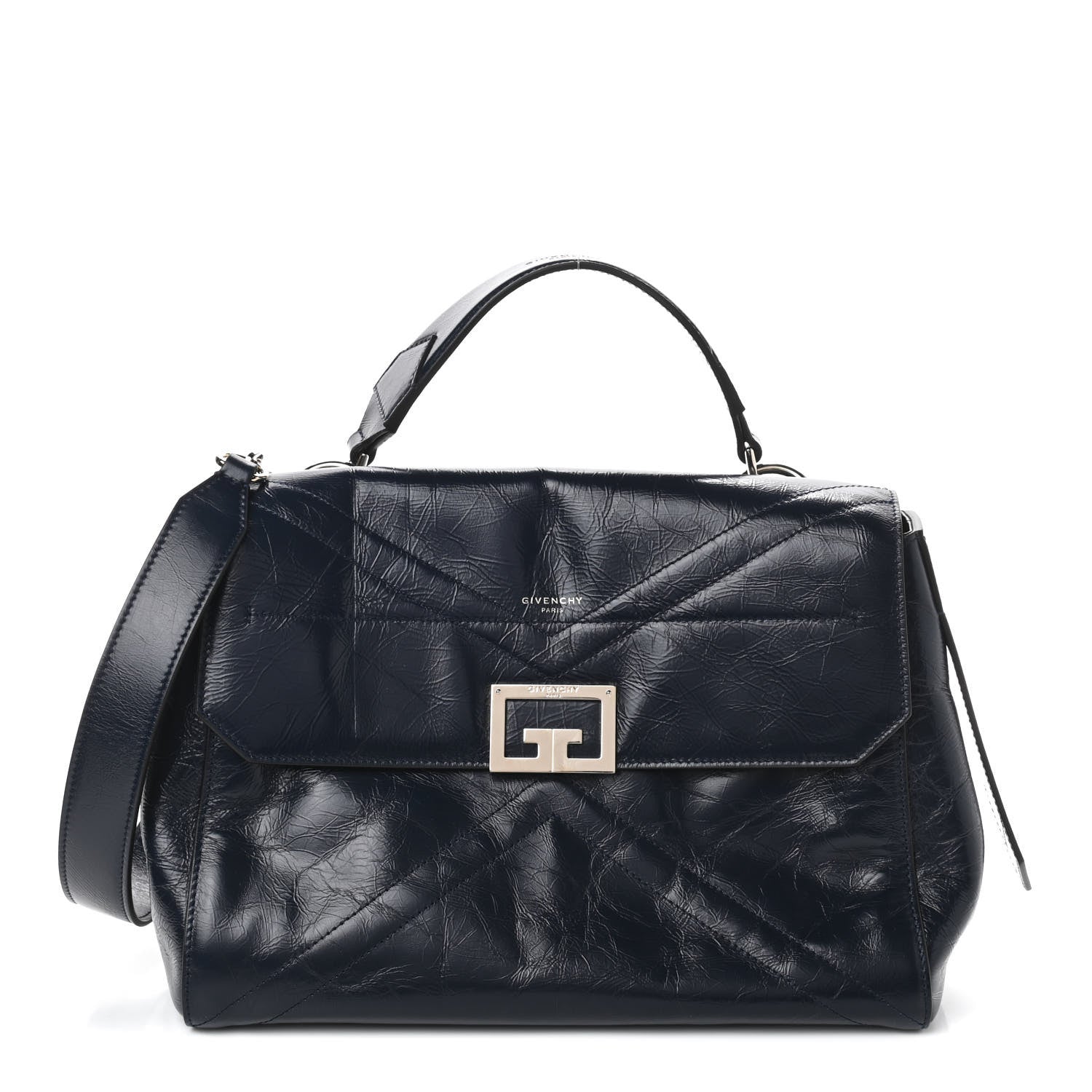 Givenchy Creased Patent Calfskin Medium ID Flap Navy Blue 1 of 9