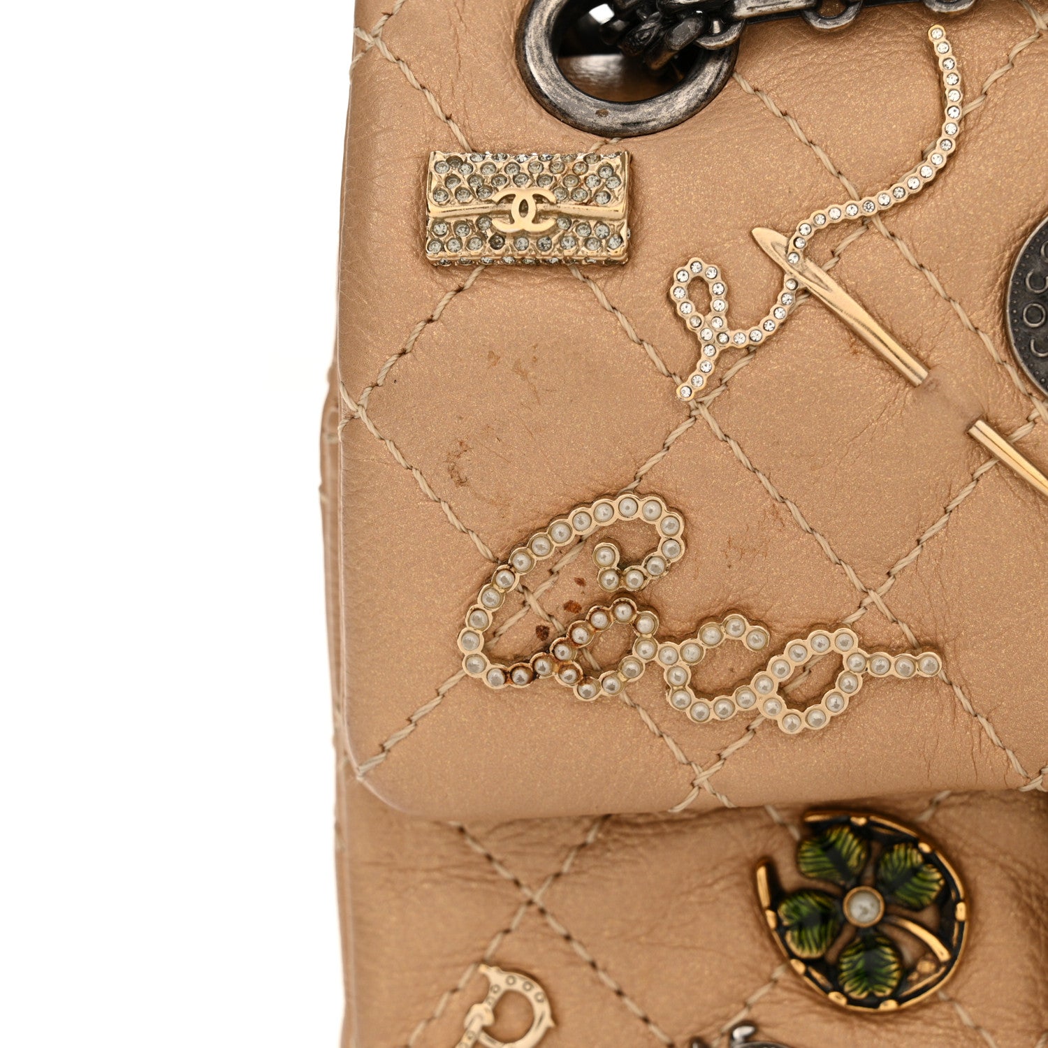 Chanel Metallic Calfskin Quilted Lucky Charms 2.55 Reissue 224 Flap Gold 13 of 14