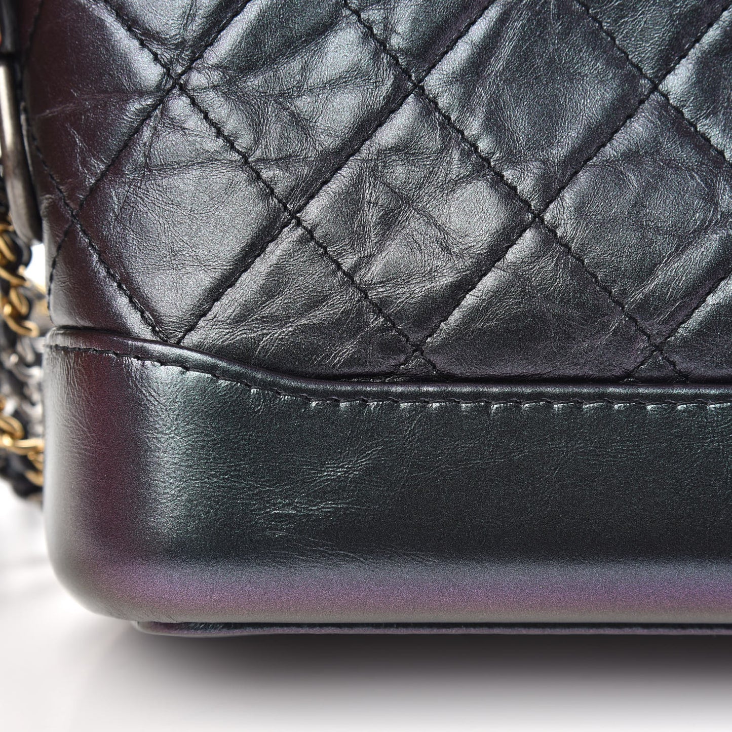 Iridescent Aged Calfskin Quilted Small Gabrielle Hobo Black
