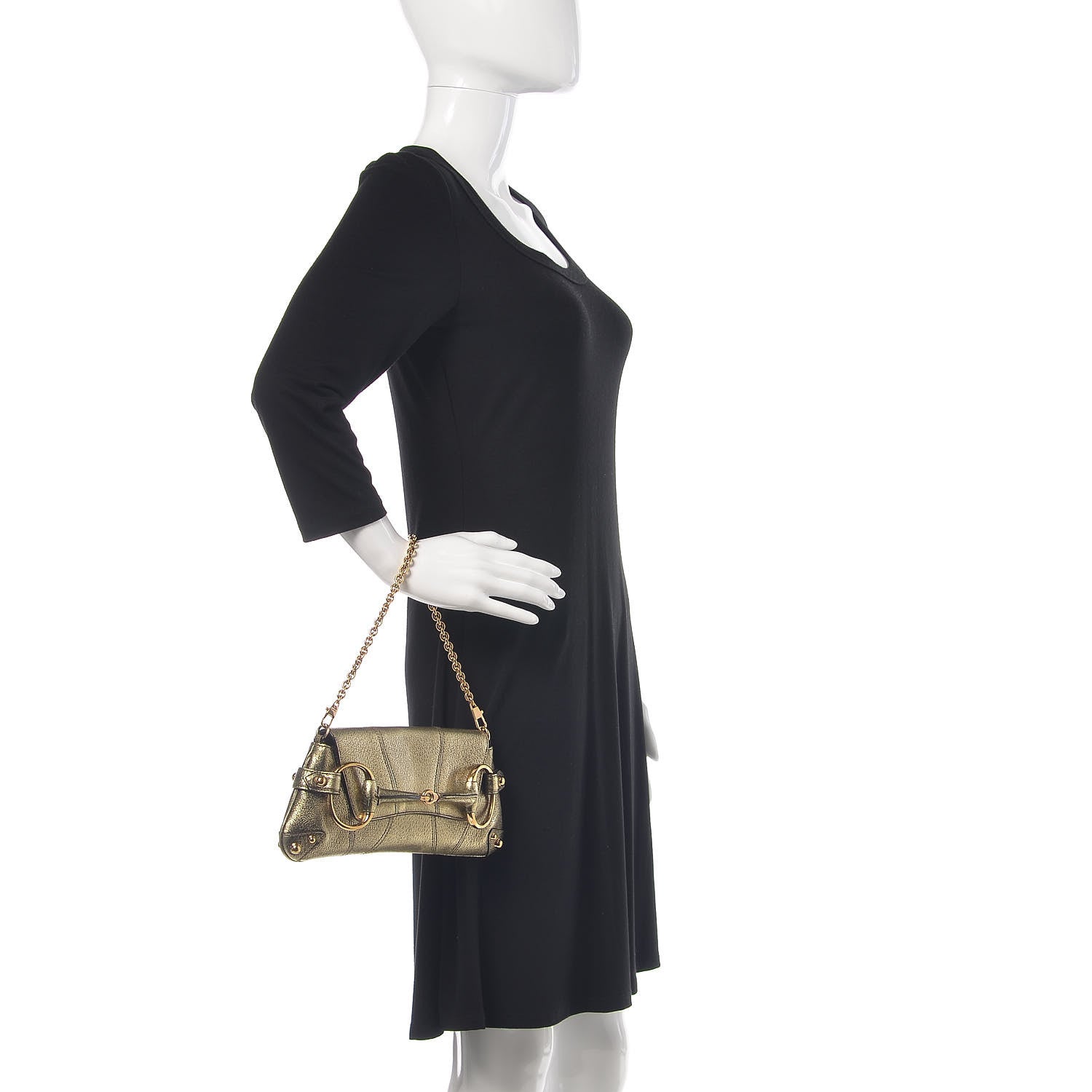 Gucci Calfskin Small Horsebit Chain Clutch Gold 3 of 10