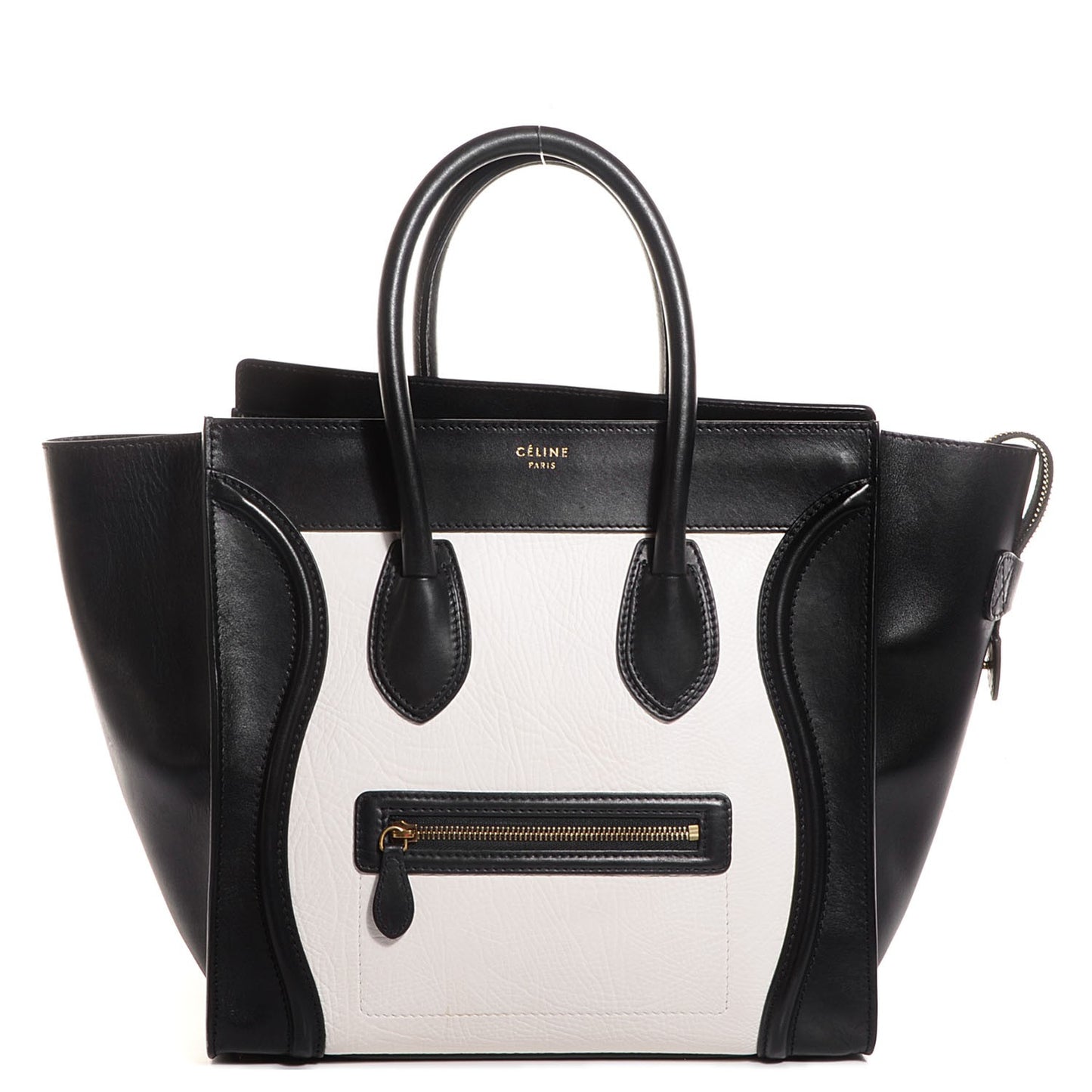 Smooth Calfskin Shrunken Lambskin Mini Bi-Color Luggage Black White