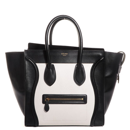 Celine Smooth Calfskin Shrunken Lambskin Mini Bi-Color Luggage Black White 1 of 9