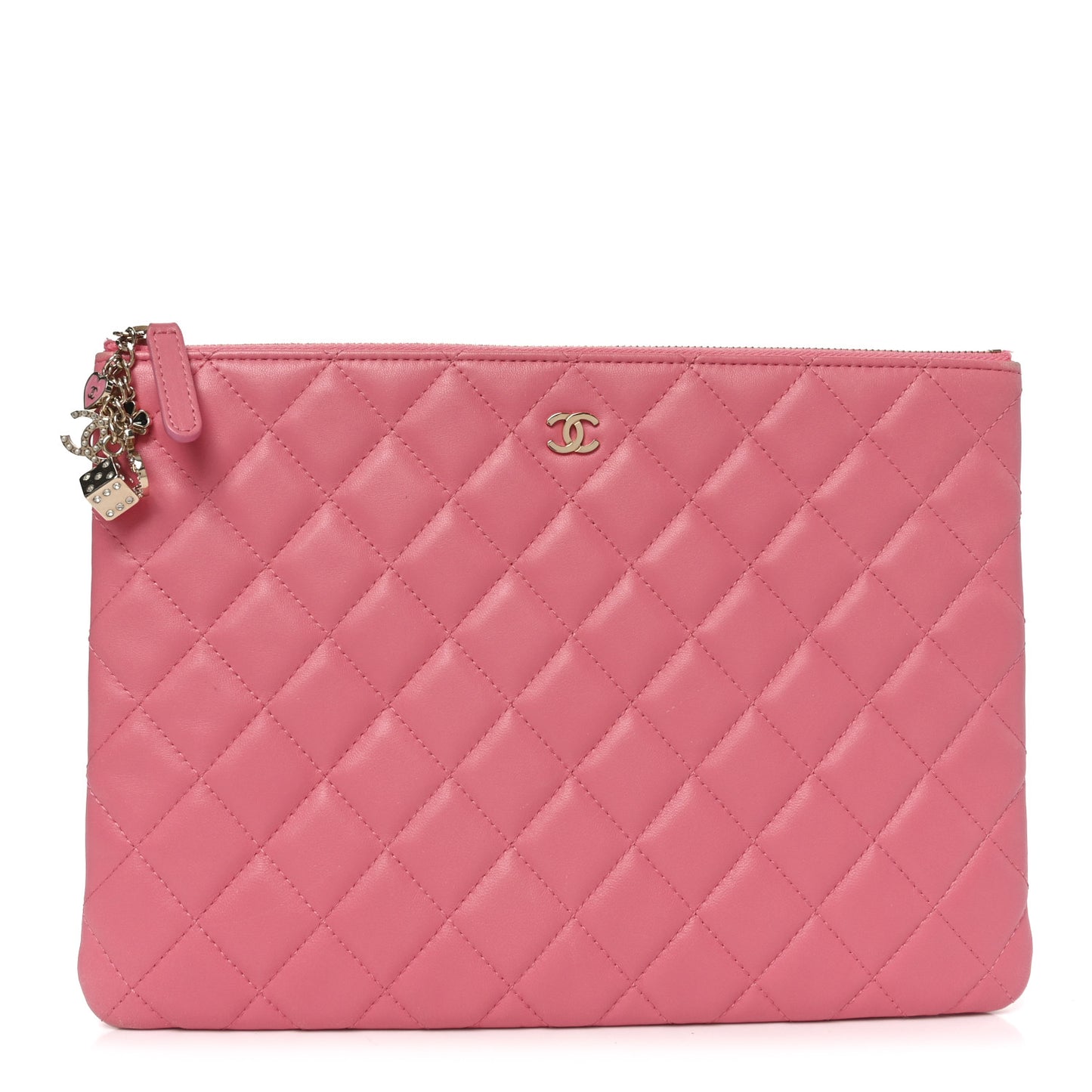 Lambskin Quilted Medium Casino Beauty CC Cosmetic Case Fuchsia
