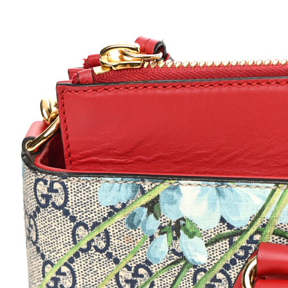 Gucci GG Supreme Monogram Blooms Medium Zip Top Tote Beige Blue Navy Hibiscus Red 14 of 21