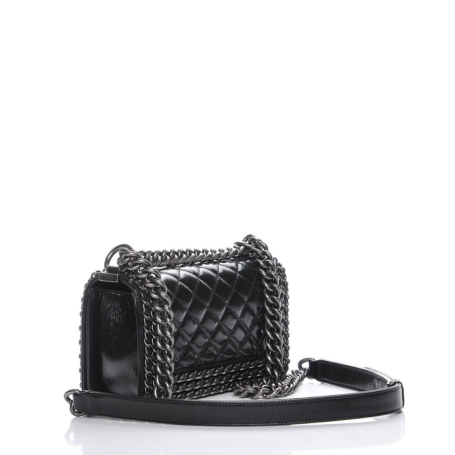 Chanel Glazed Calfskin Small Boy Chained Flap Black 3 of 8