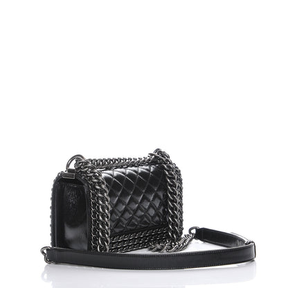 Chanel Glazed Calfskin Small Boy Chained Flap Black 3 of 8