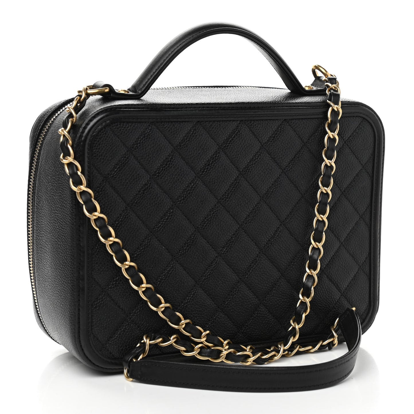 Caviar Quilted Large CC Filigree Vanity Case Black