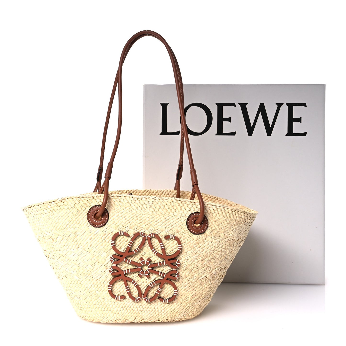 Calfskin Raffia Paulas Ibiza Small Anagram Basket Tote Bag Natural Tan