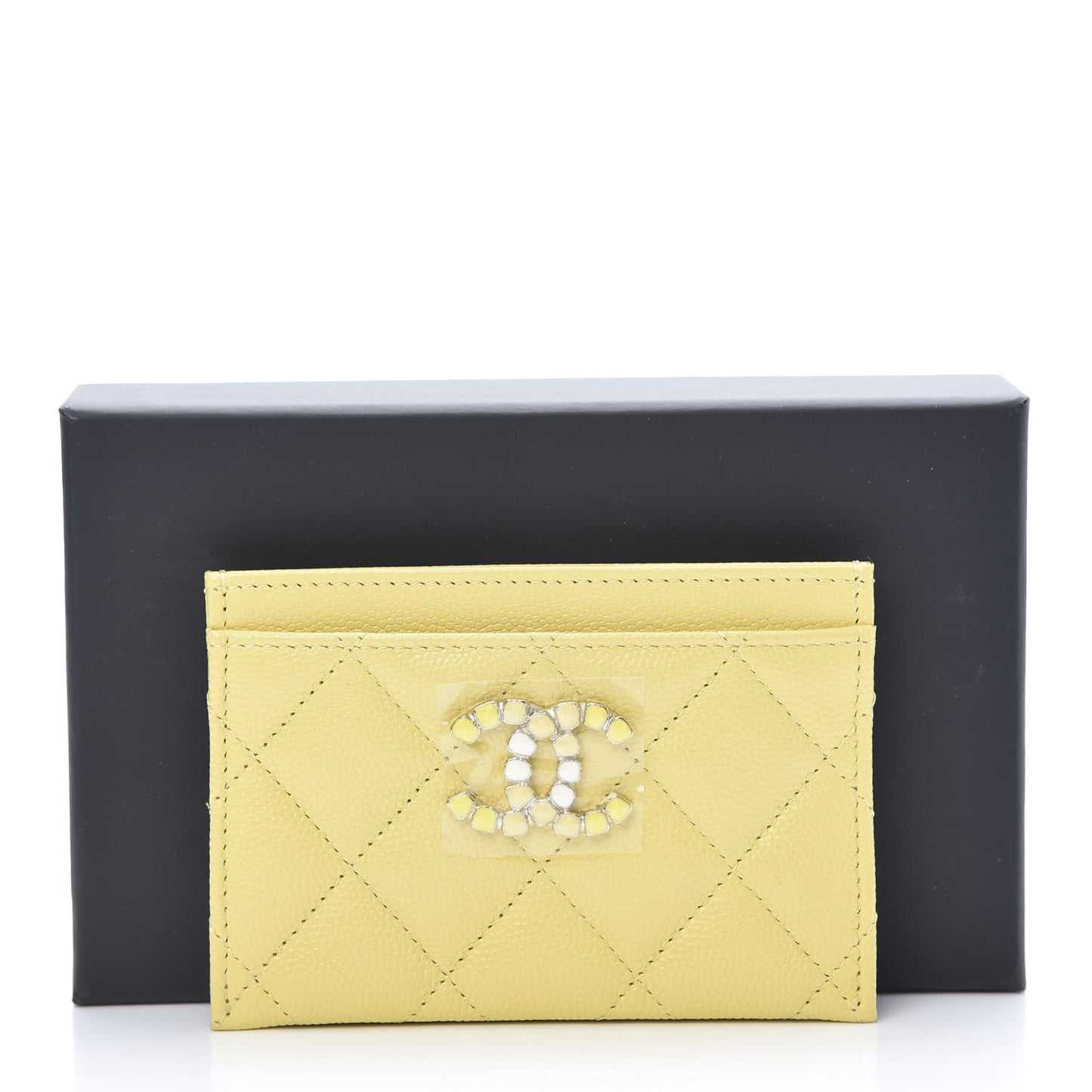 Caviar Quilted Crystal Card Holder Yellow
