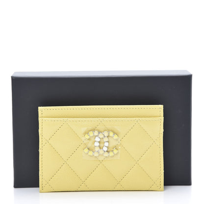 Chanel Caviar Quilted Crystal Card Holder Yellow 9 of 9