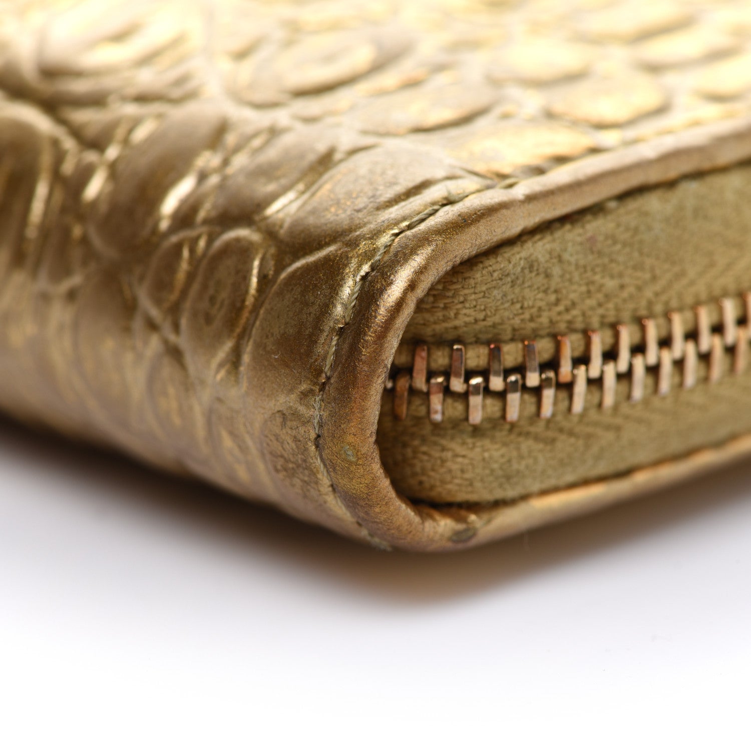 Chanel Metallic Calfskin Crocodile Embossed Small Zip Wallet Gold 11 of 14