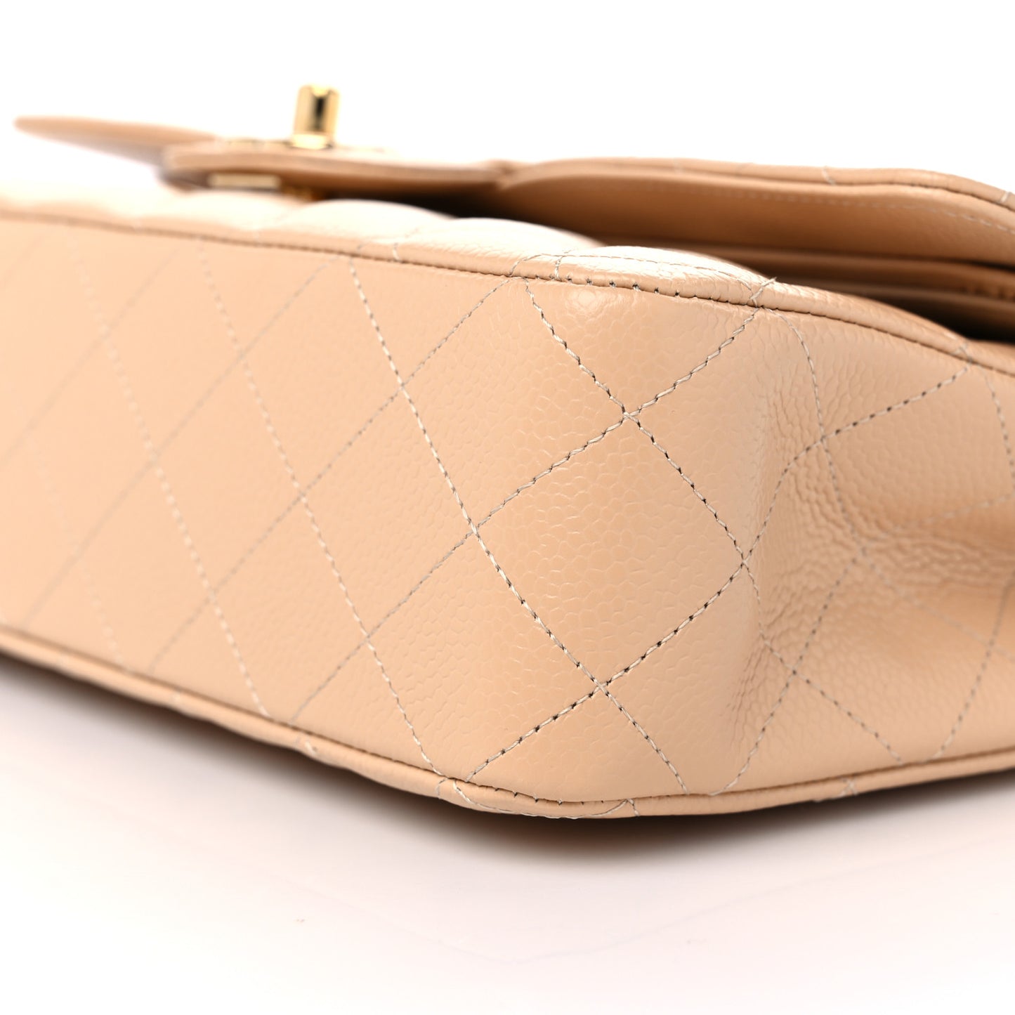 Caviar Quilted Medium Double Flap Beige