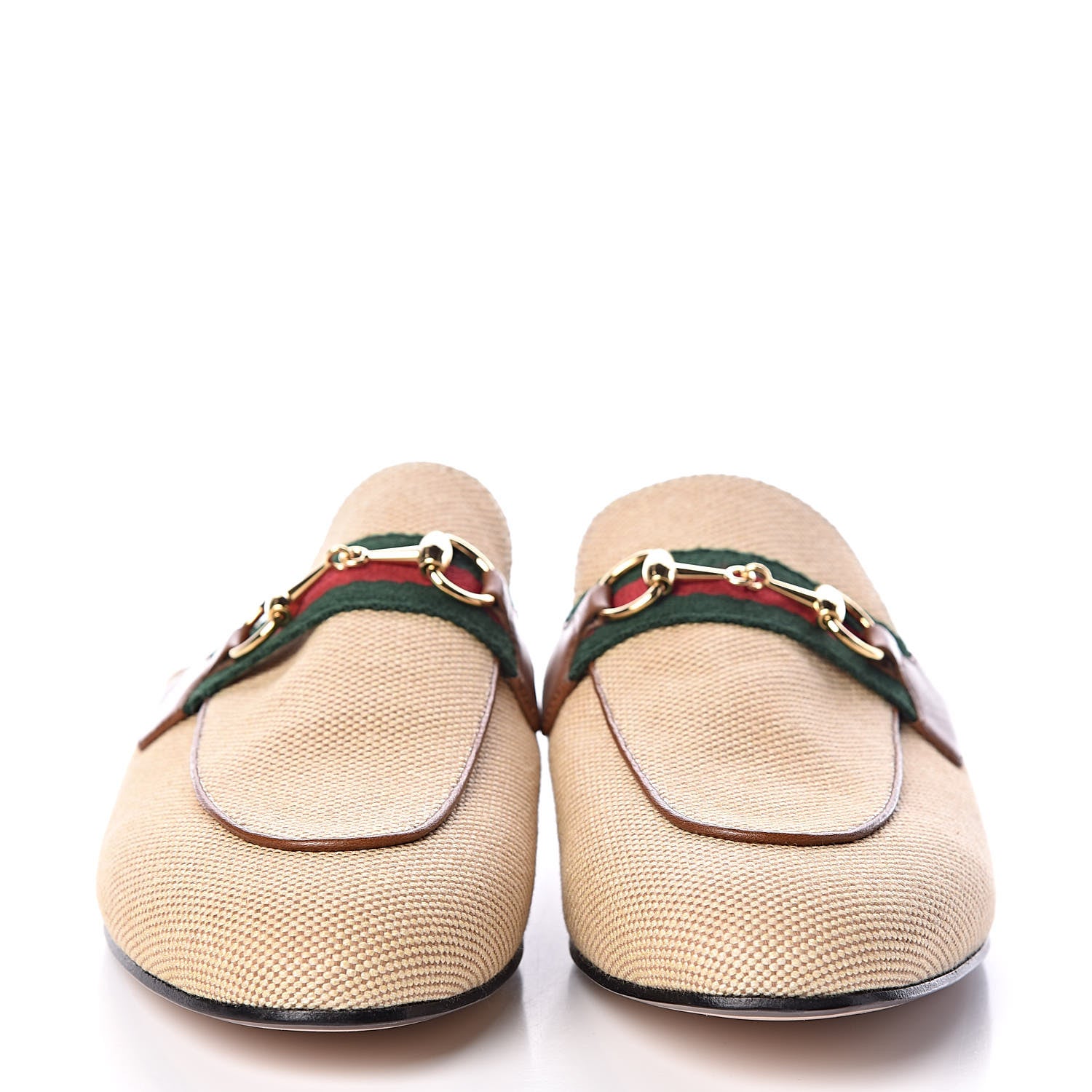 Gucci Canvas Vintage Charlotte Web Princetown Slippers 37.5 Sand Cuir 2 of 8