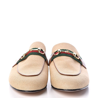 Gucci Canvas Vintage Charlotte Web Princetown Slippers 37.5 Sand Cuir 2 of 8