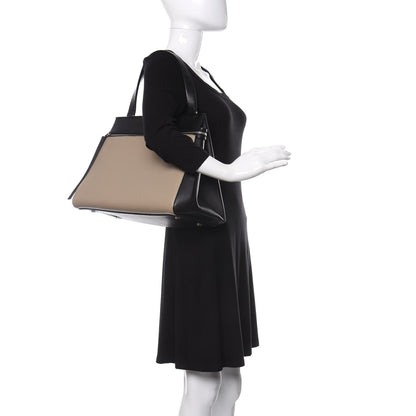 Celine Supple Calfskin Large Bi-Color Edge Shoulder Bag Beige 2 of 9