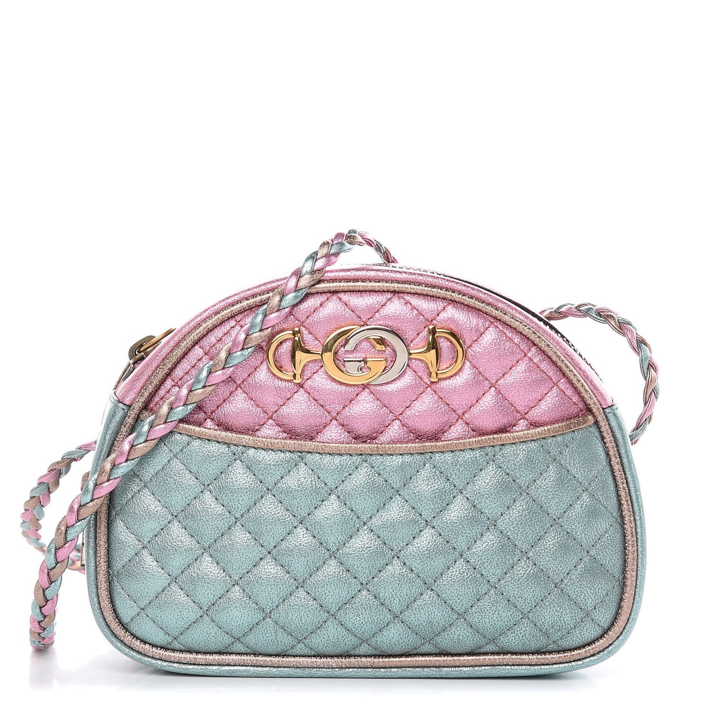 Laminated Nappa Trapuntata Mini Zumi Dome Shoulder Bag Rosa Lago Rame
