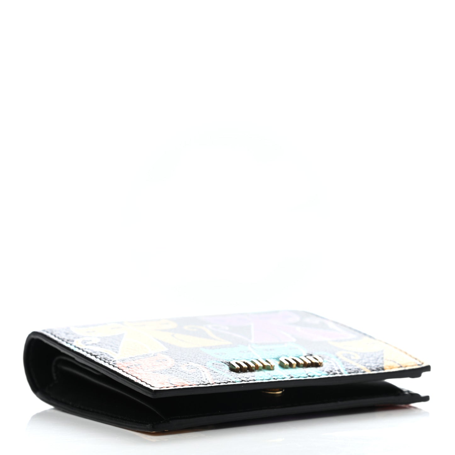 Goatskin Madras Cat Compact Wallet Black