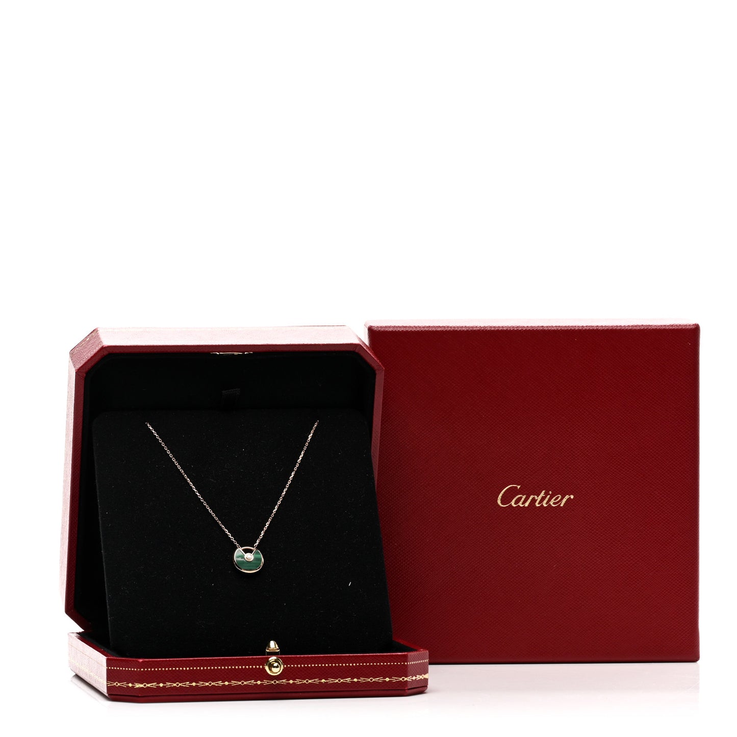 18K Pink Gold Diamond Malachite XS Amulette de Cartier Pendant Necklace