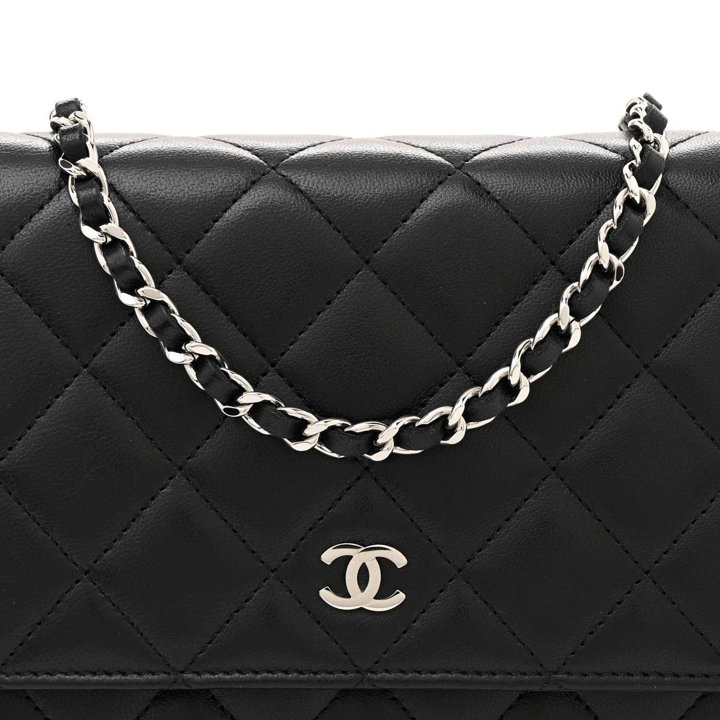 Lambskin Quilted Wallet On Chain WOC Black