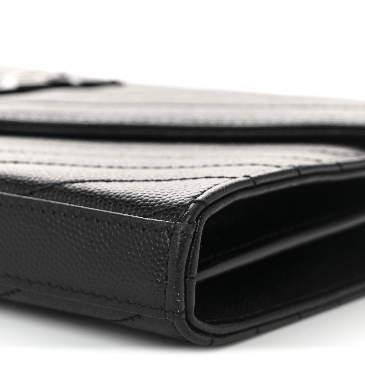 Saint Laurent Grain De Poudre Matelasse Chevron Monogram Monochrome Chain Wallet Black 10 of 11