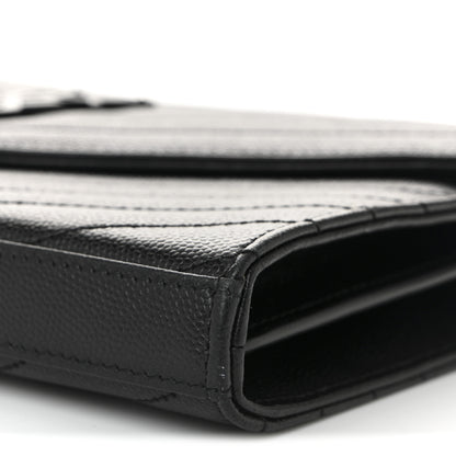 Saint Laurent Grain De Poudre Matelasse Chevron Monogram Monochrome Chain Wallet Black 10 of 11