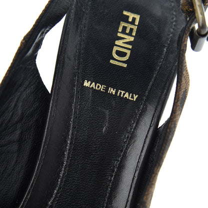 Fendi Jacquard Calfskin FF Open Toe Platform Slingback Pumps 38.5 Tobacco 9 of 12