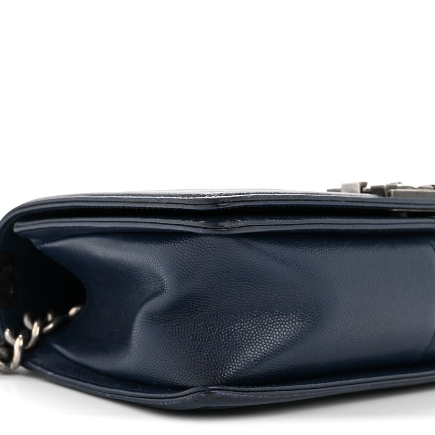 Caviar Chevron Quilted Medium Boy Flap Navy