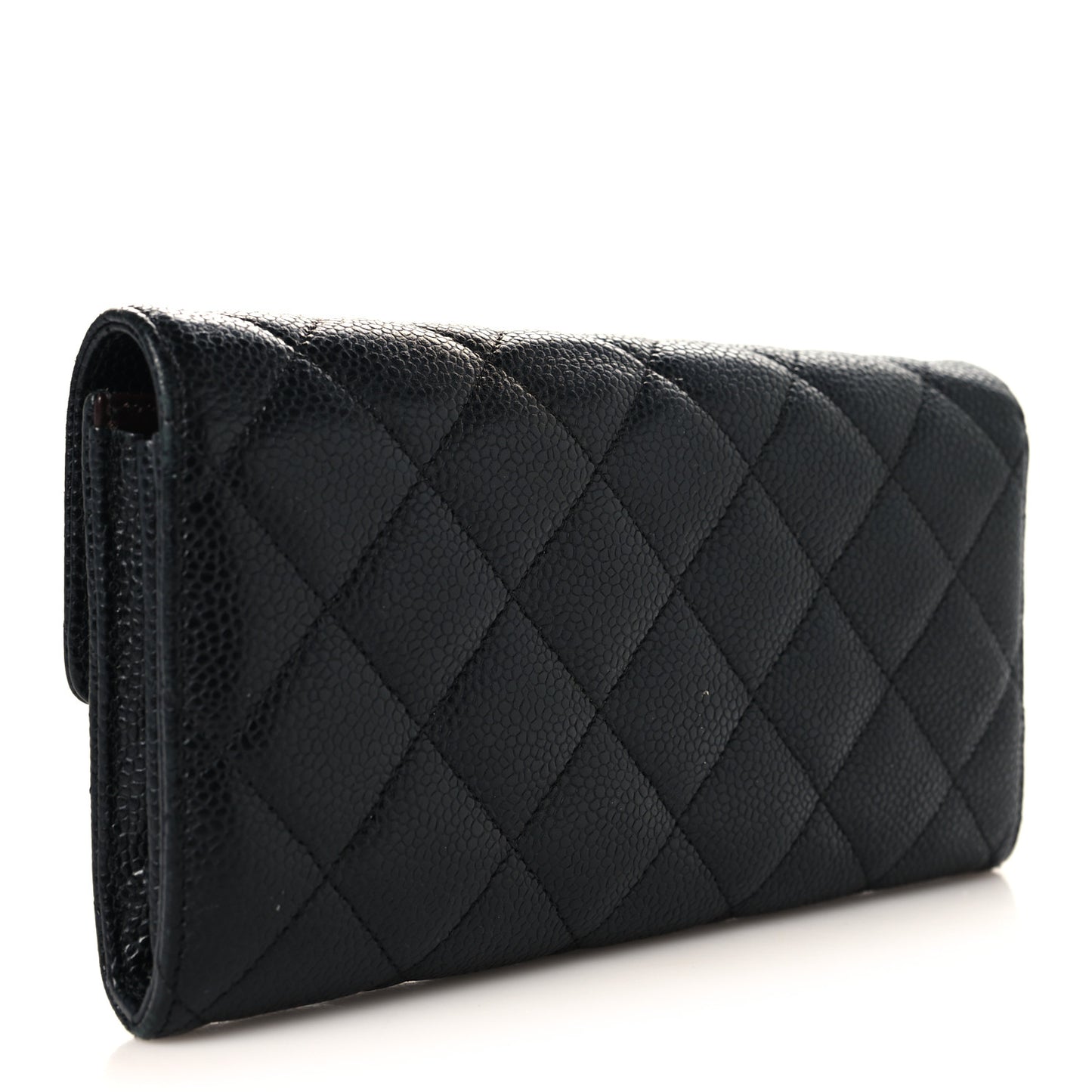 Caviar Quilted Large Gusset Flap Wallet Black
