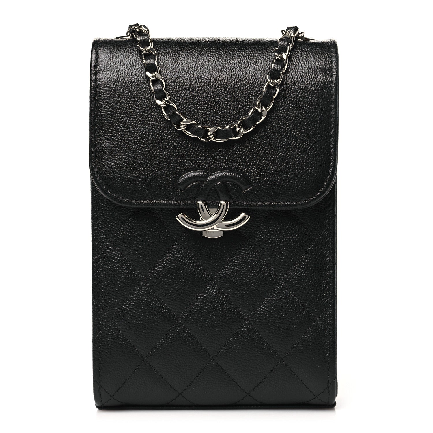Chanel Grained Calfskin Quilted CC Box Clutch With Chain  Black 1 of 10