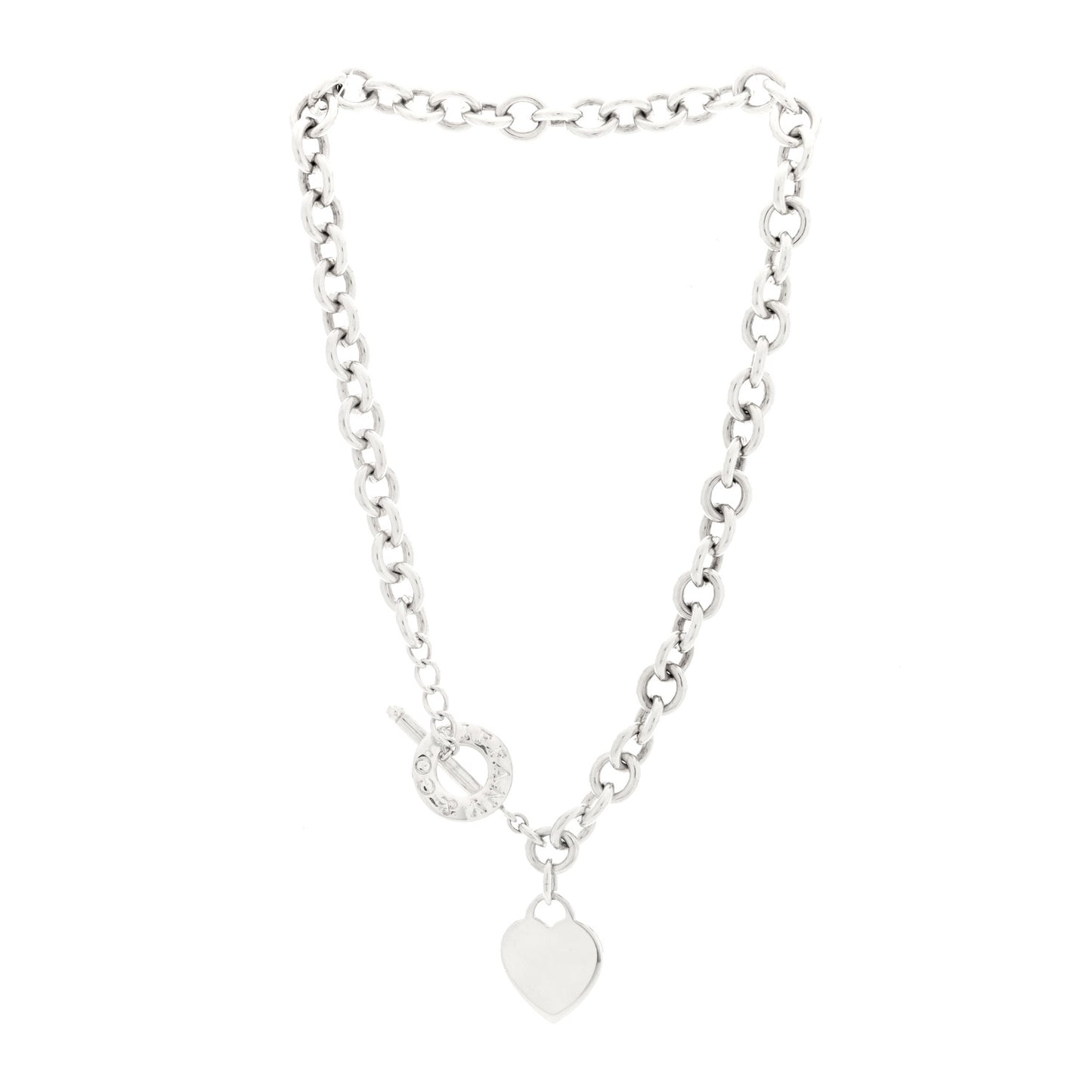 Sterling Silver Heart Tag Toggle Necklace