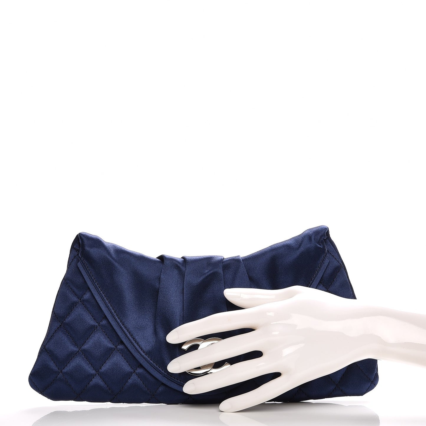 Satin Quilted Half Moon Clutch Blue