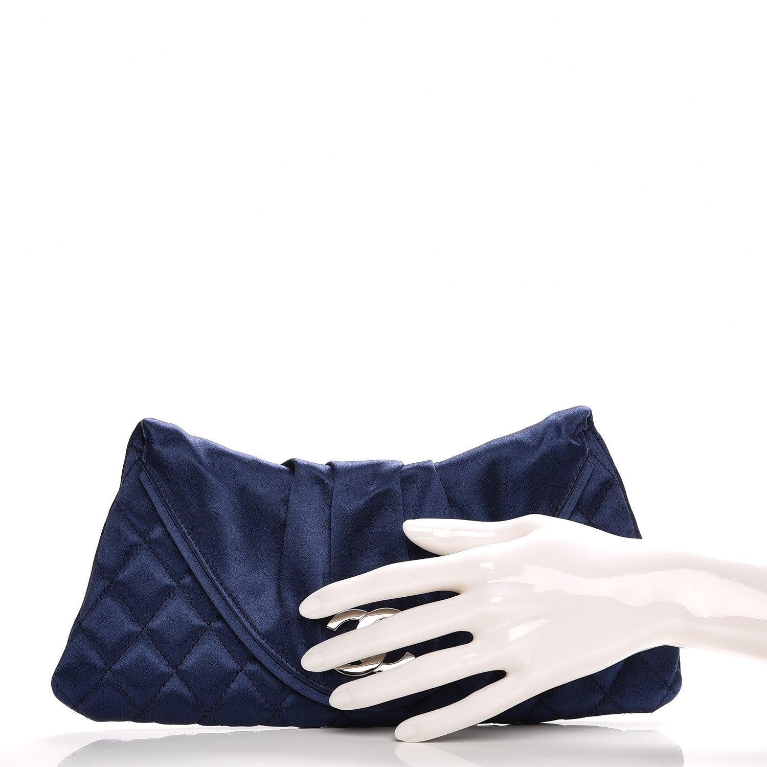 Chanel Satin Quilted Half Moon Clutch Blue 2 of 7