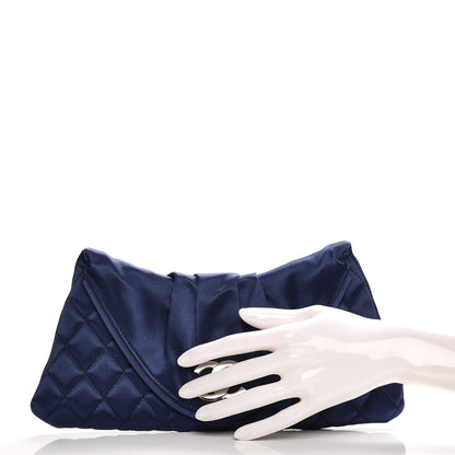 Chanel Satin Quilted Half Moon Clutch Blue 2 of 7