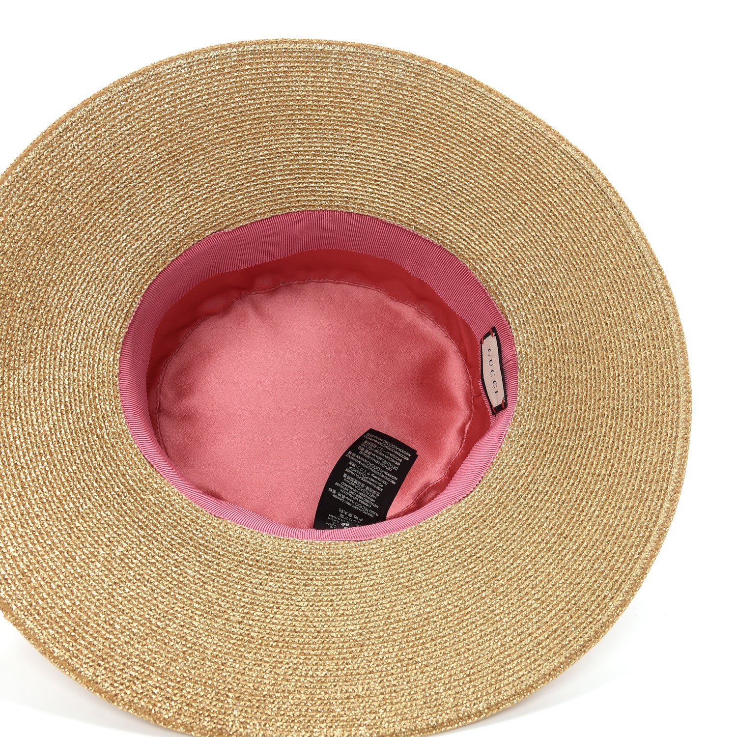 Gucci Glittered Straw Grosgrain Wide Brim Hat S Gold Black 4 of 6