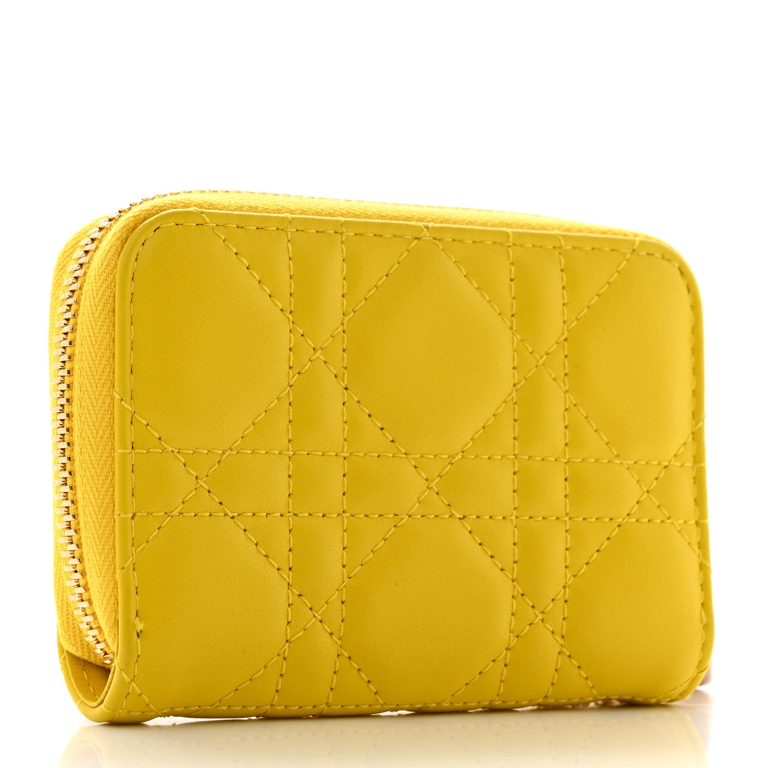 Christian Dior Lambskin Cannage Small Lady Dior Voyageur Coin Purse Yellow 3 of 8