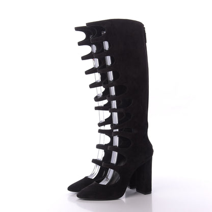 Saint Laurent Suede Cut Out Joplin Over The Knee Boots 39.5 Black 3 of 9