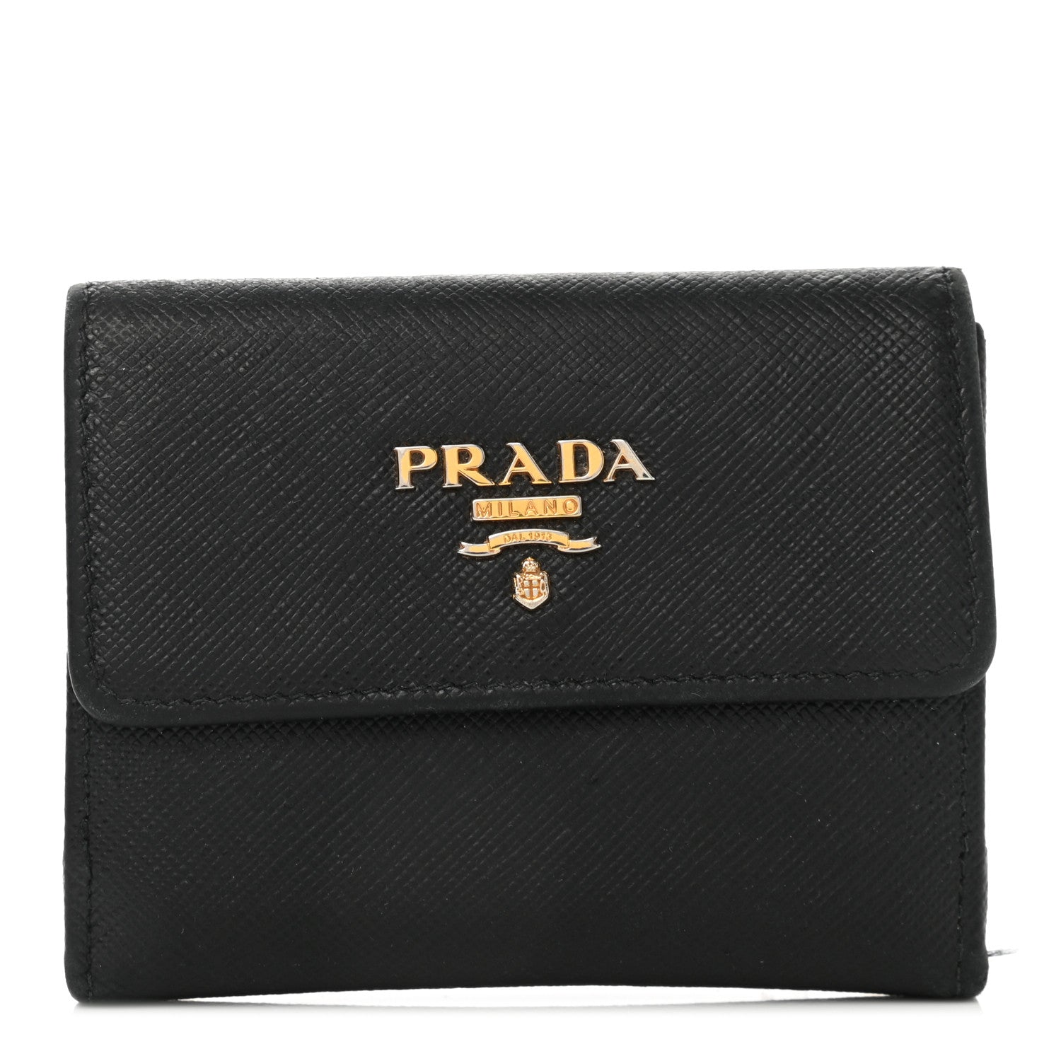 Prada Saffiano Metal Tri-Fold Wallet Black 1 of 10