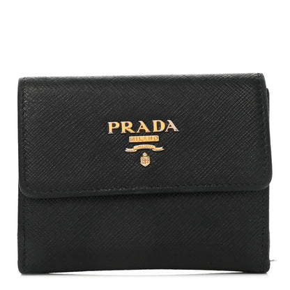 Prada Saffiano Metal Tri-Fold Wallet Black 1 of 10