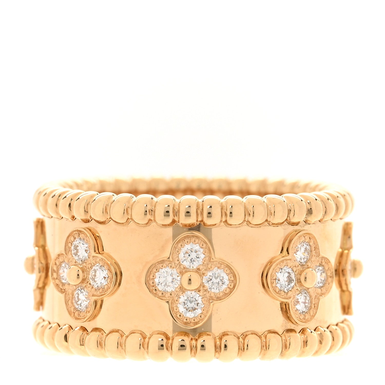Van Cleef & Arpels 18K Yellow Gold Diamond Medium Perlee Clovers Ring 54 7 3 of 5