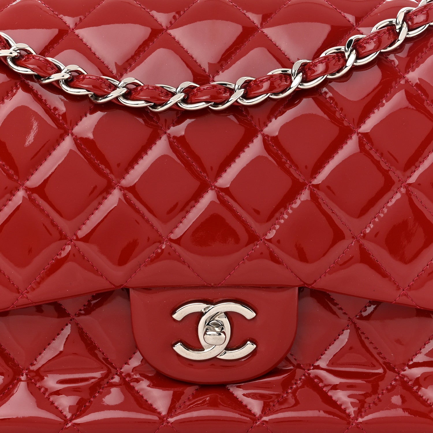 Chanel Patent Quilted Jumbo Double Flap Red 8 of 11