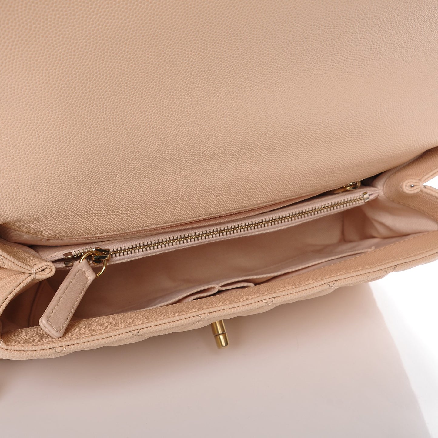 Caviar Quilted Small Coco Handle Flap Light Beige