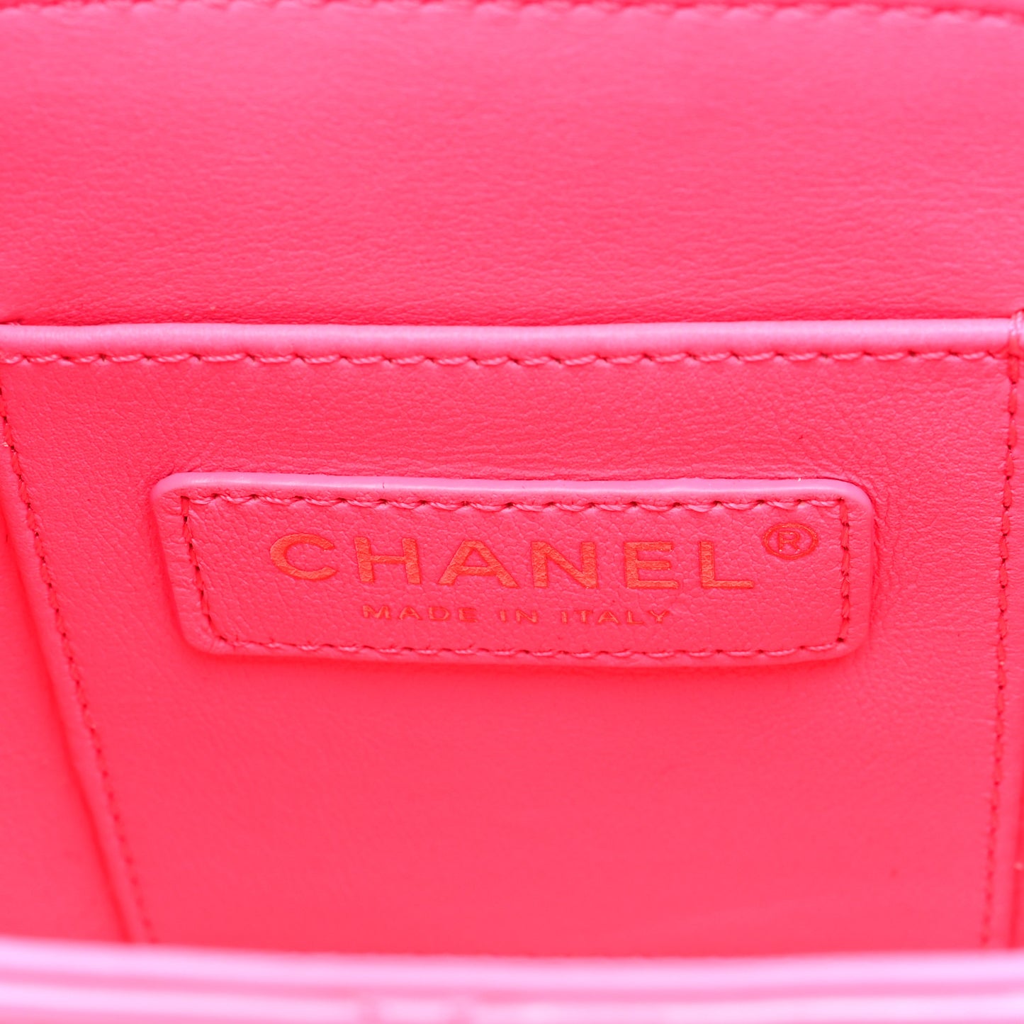 Patent Quilted CC Vani-Tea Case With Chain Neon Pink